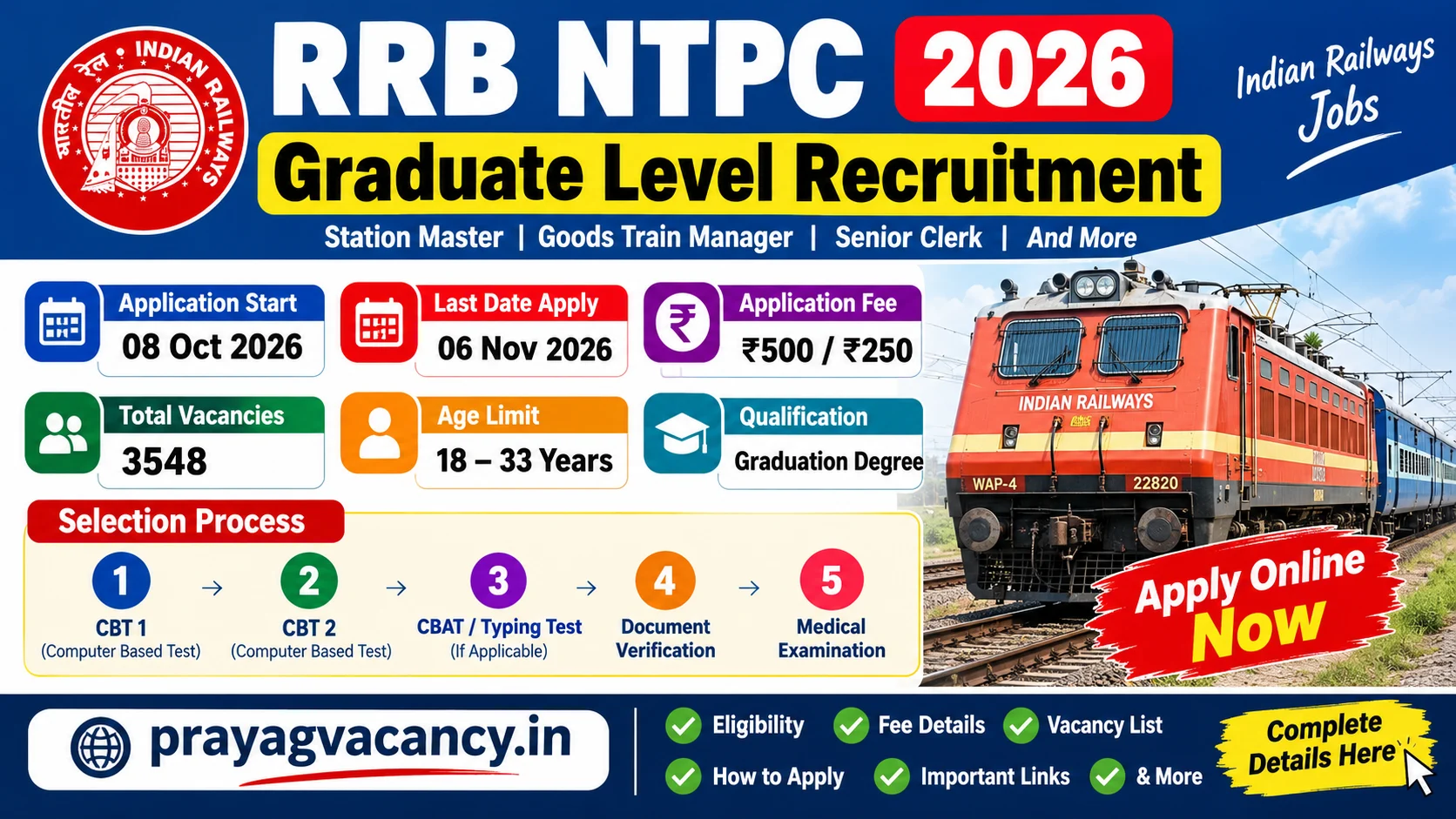RRB NTPC Graduate Level Online Form Recruitment 2026